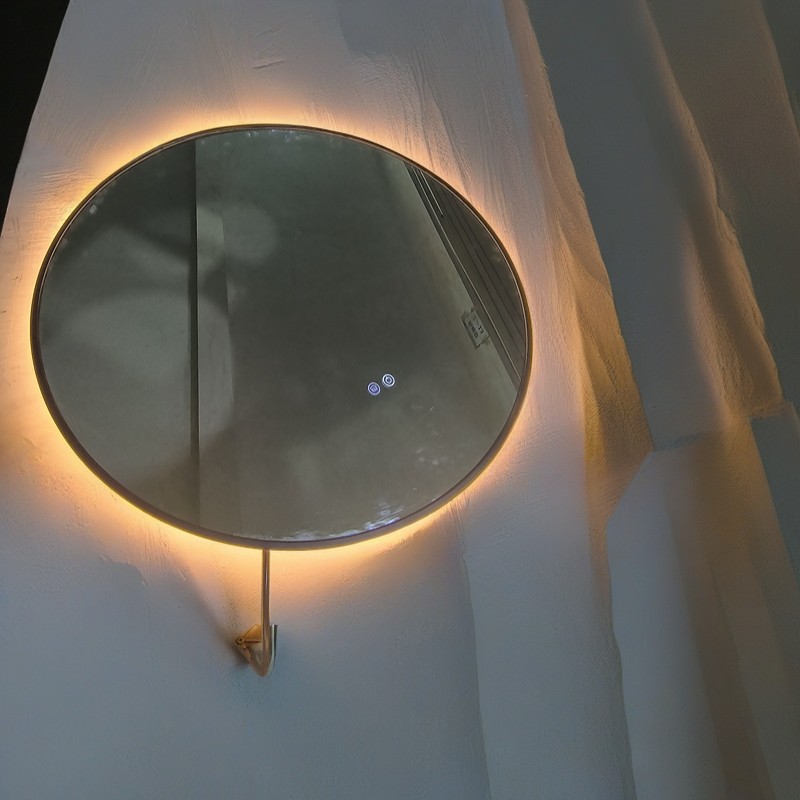 Black Framed Backlit Circle Bathroom Mirror